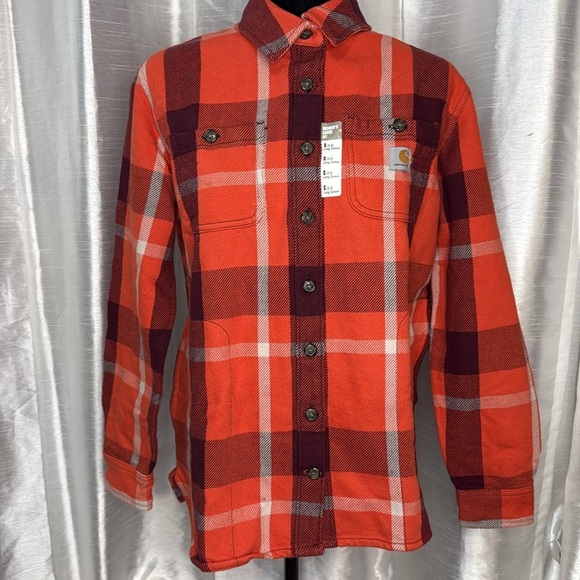 Carhartt Loose Fit Heavyweight Twill Long-Sleeve Plaid Button Up Shirt Women’s S - Picture 2 of 8